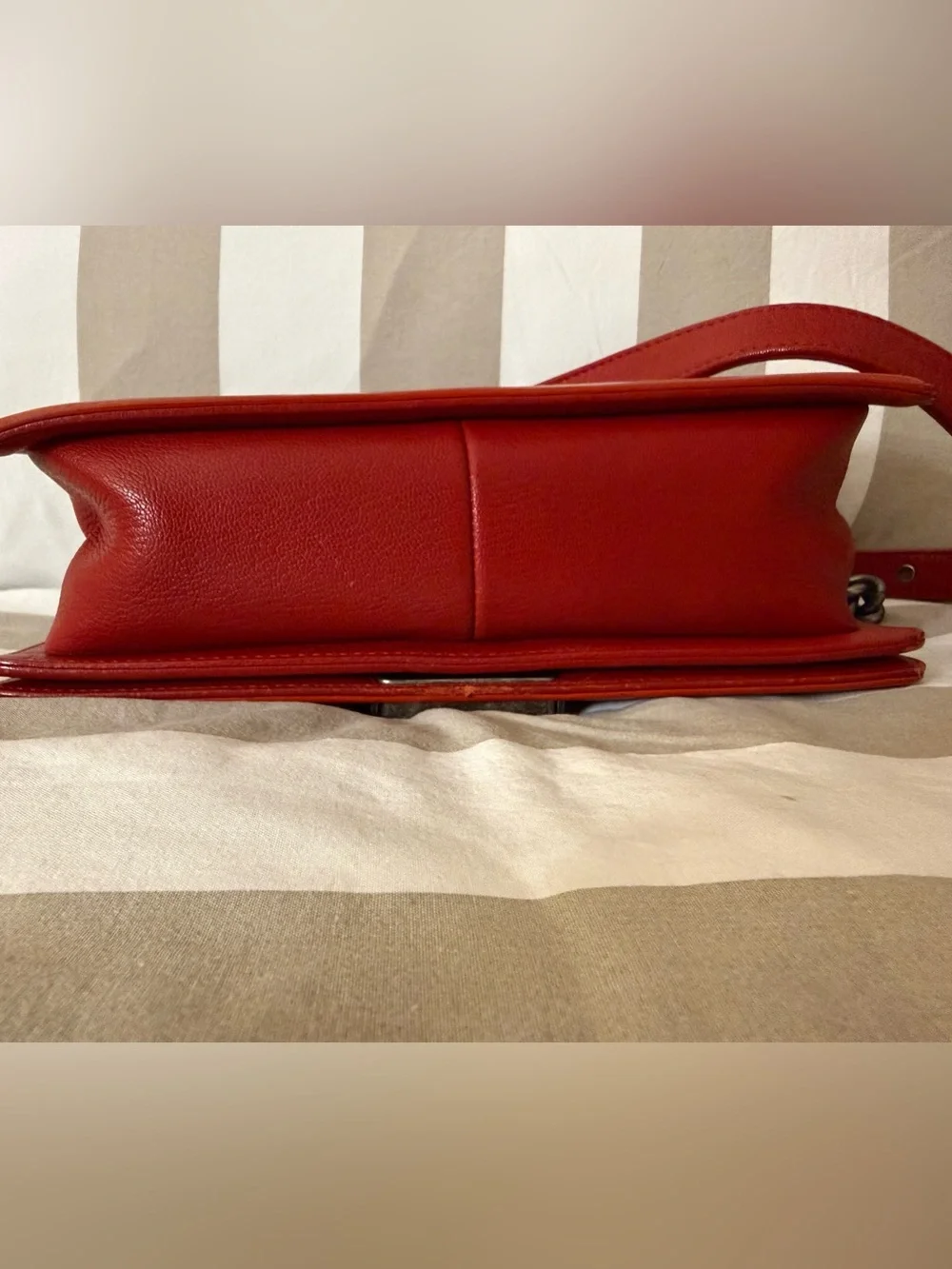 CHANEL Red Quilted Boy Bag with gray-Tone Hardware